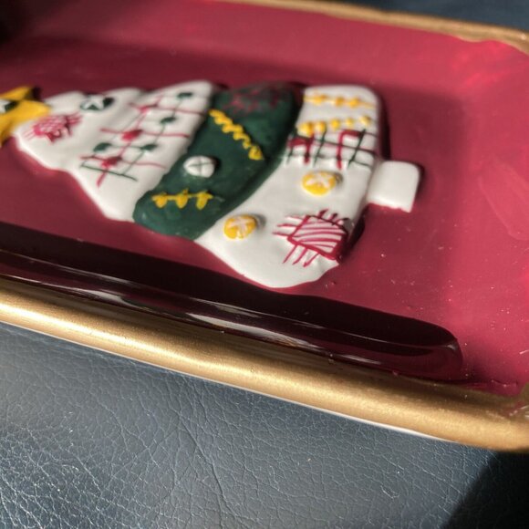 Vintage ALLURE 1997 Ceramic Christmas Tree Soap Dish Trinket Tray Gold Rim - Picture 2 of 6